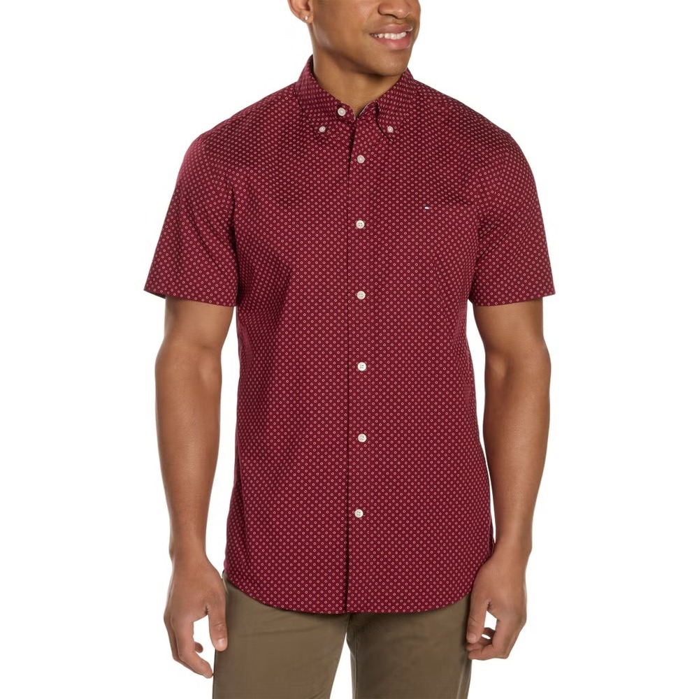 Tommy Hilfiger Men's Lightweight Short Sleeve Woven Shirt, Rouge, Size XL, New